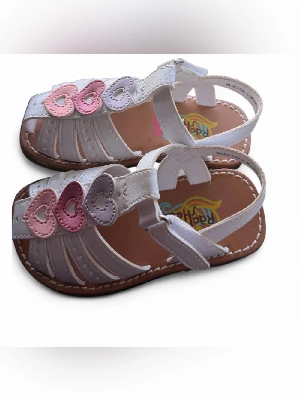 Girls White Heart Appliqué Sandals - Pink & Purple Accents